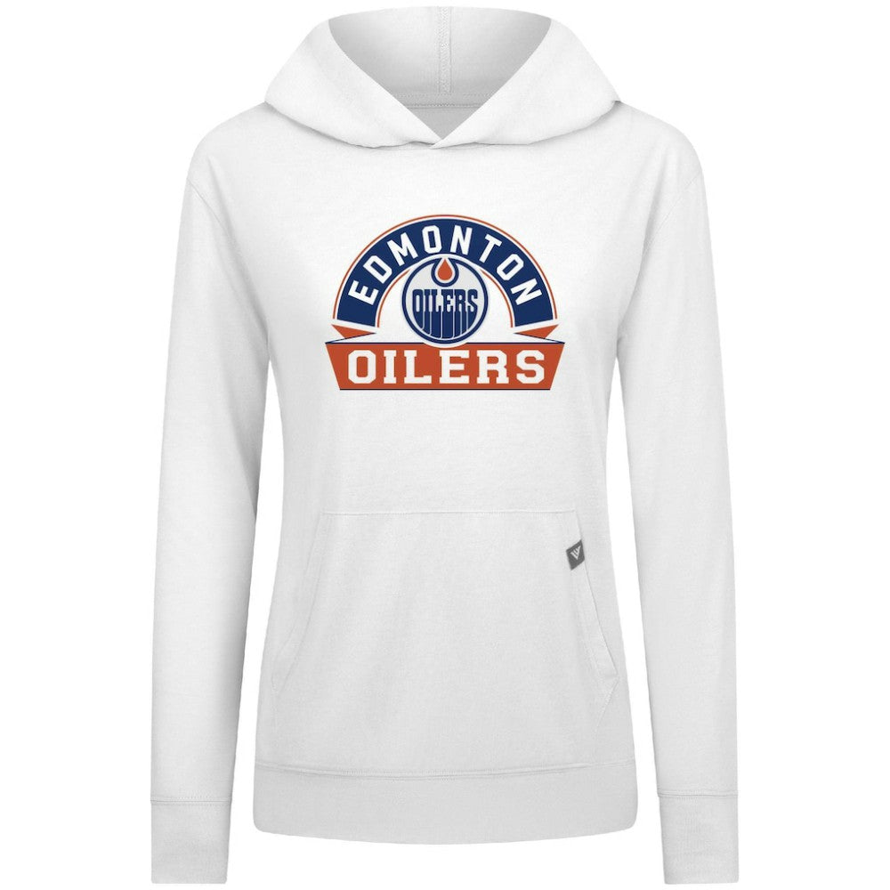 Edmonton Oilers Levelwear Women's Relay Banner Arch Pullover Hoodie - White - NHL