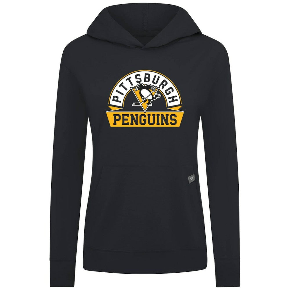 Pittsburgh Penguins Levelwear Women's Relay Banner Arch Pullover Hoodie - Black - NHL