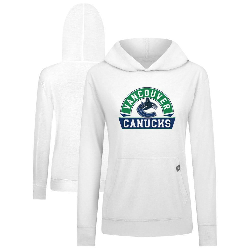Vancouver Canucks Levelwear Women's Relay Banner Arch Pullover Hoodie - White - NHL