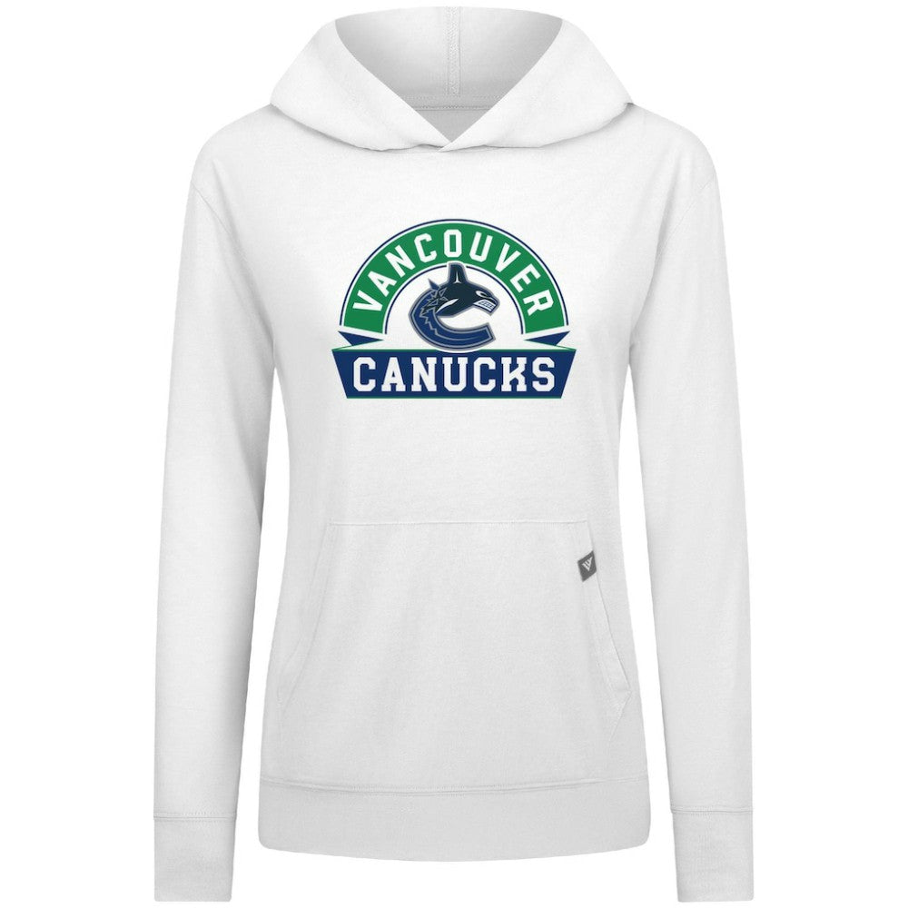 Vancouver Canucks Levelwear Women's Relay Banner Arch Pullover Hoodie - White - NHL