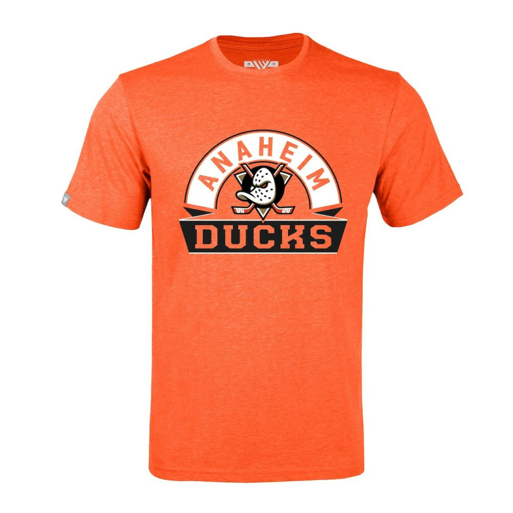 Anaheim Ducks Levelwear Richmond Banner Arch T-Shirt - Heather Orange - NHL