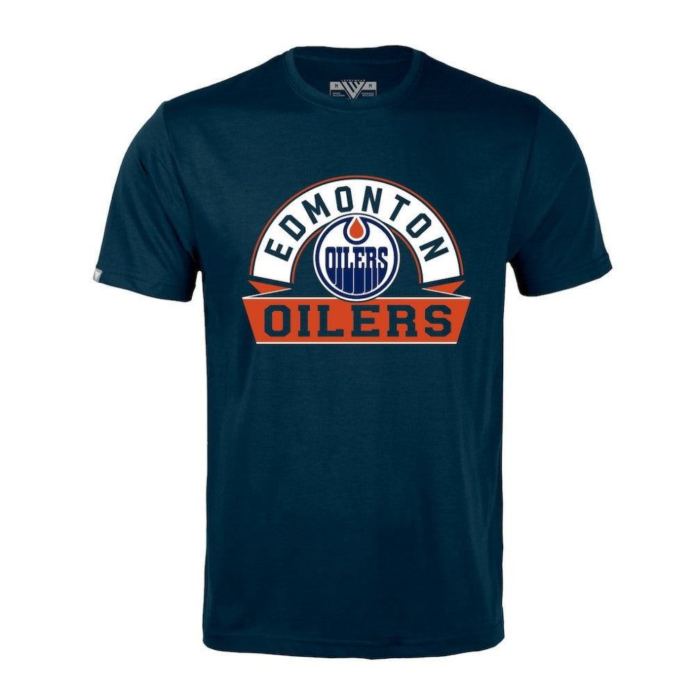 Edmonton Oilers Levelwear Richmond Banner Arch T-Shirt - Navy - NHL