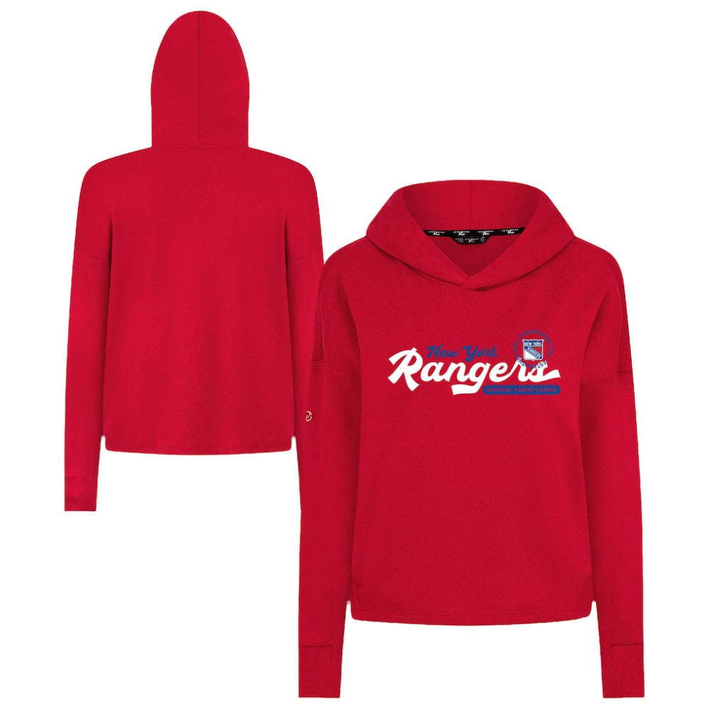 New York Rangers Levelwear Women's Sweet Monument Tri-Blend Cropped Pullover Hoodie - Red - NHL