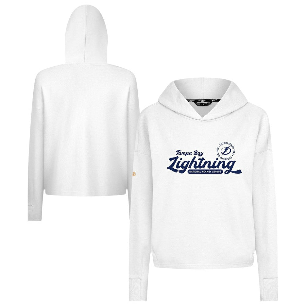 Tampa Bay Lightning Levelwear Women's Sweet Monument Tri-Blend Cropped Pullover Hoodie - White - NHL