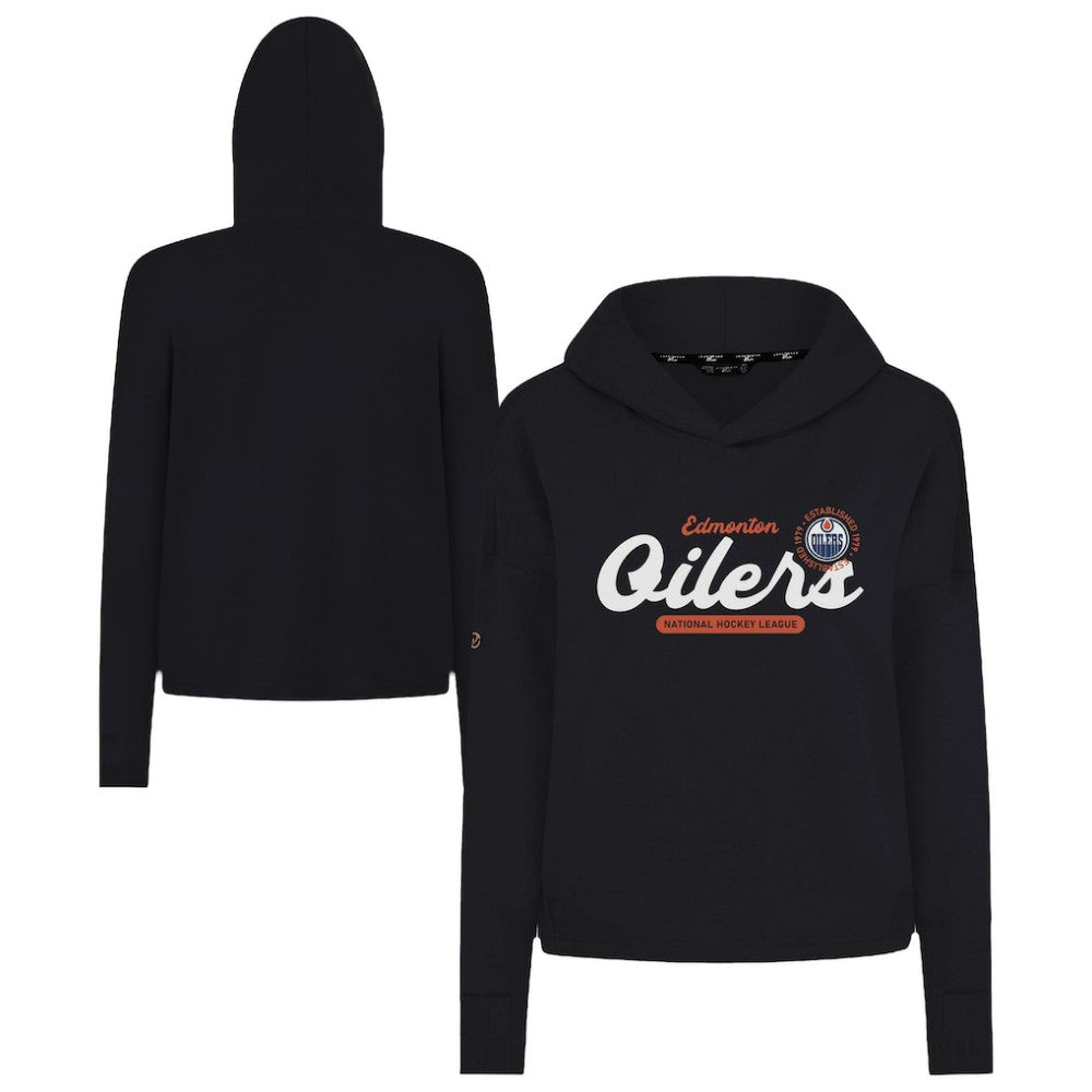 Edmonton Oilers Levelwear Women's Sweet Monument Tri-Blend Cropped Pullover Hoodie - Black - NHL