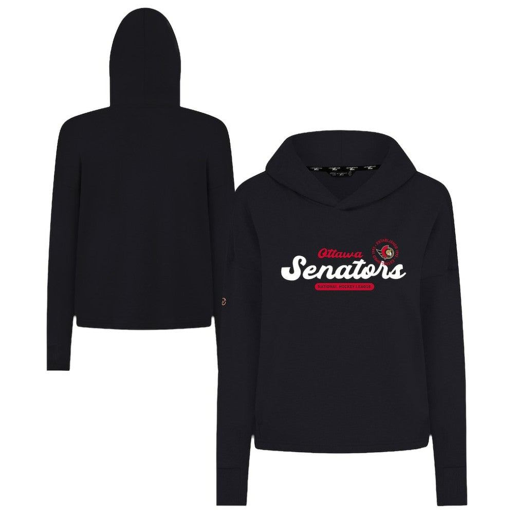 Ottawa Senators Levelwear Women's Sweet Monument Tri-Blend Cropped Pullover Hoodie - Black - NHL