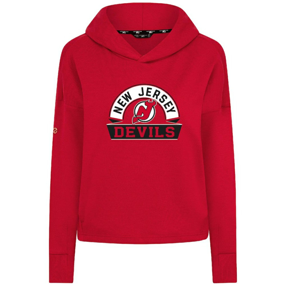 New Jersey Devils Levelwear Women's Sweet Banner Arch Tri-Blend Cropped Pullover Hoodie - Red - NHL