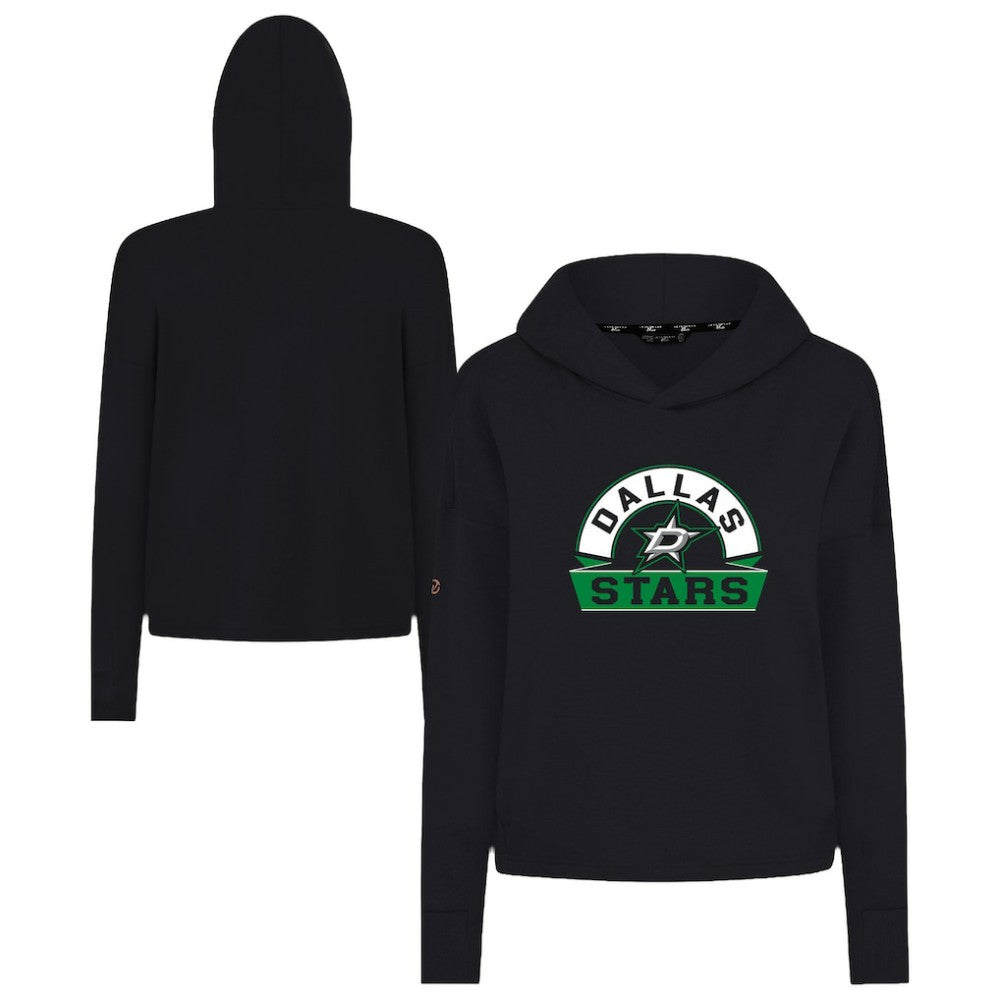 Dallas Stars Levelwear Women's Sweet Banner Arch Tri-Blend Cropped Pullover Hoodie - Black - NHL