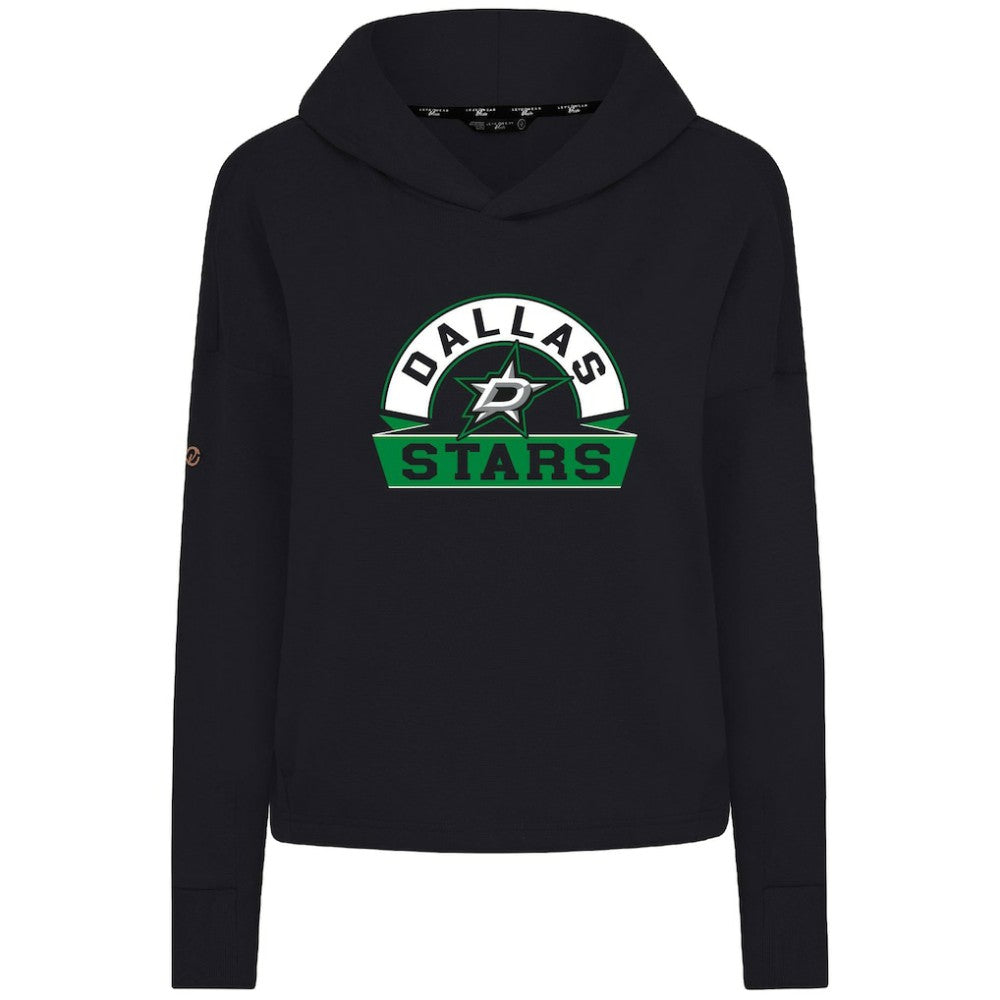 Dallas Stars Levelwear Women's Sweet Banner Arch Tri-Blend Cropped Pullover Hoodie - Black - NHL