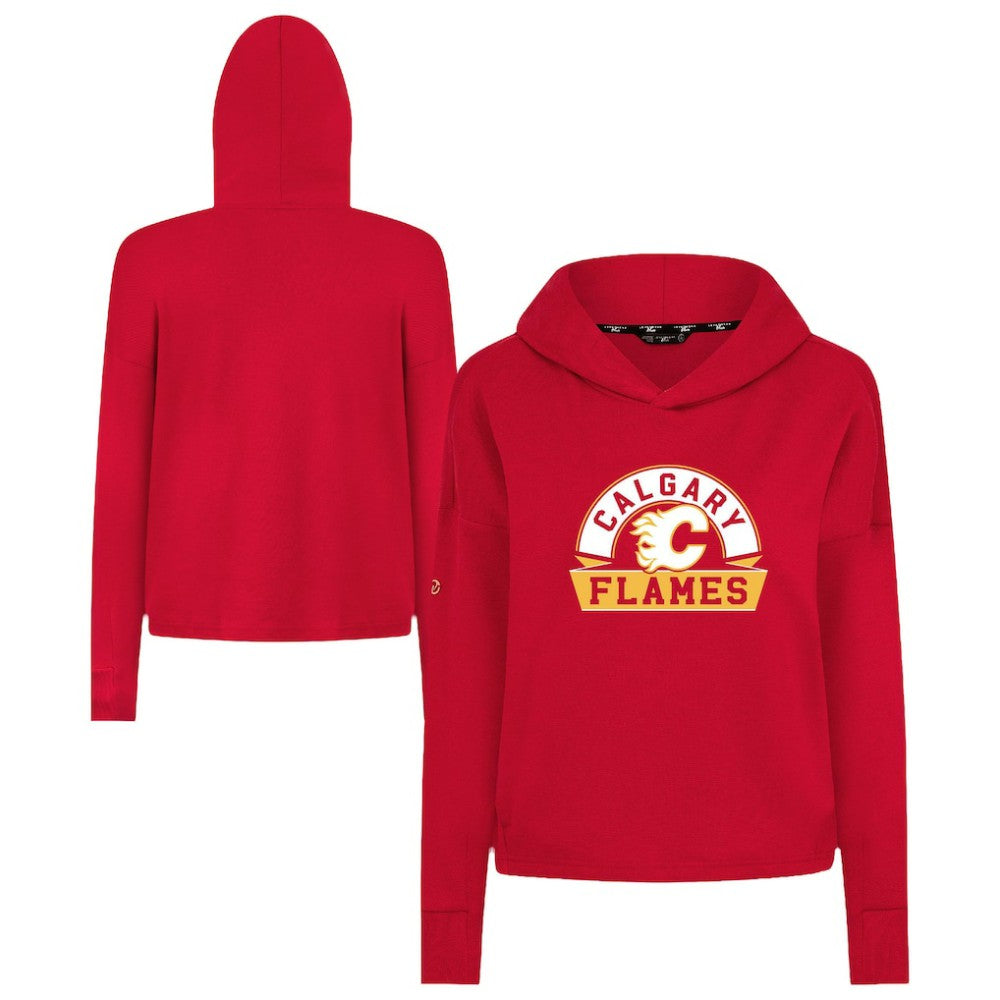 Calgary Flames Levelwear Women's Sweet Banner Arch Tri-Blend Cropped Pullover Hoodie - Red - NHL