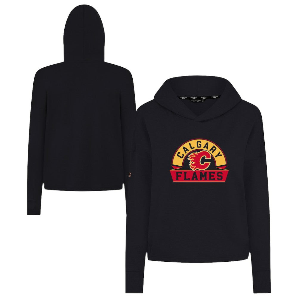 Calgary Flames Levelwear Women's Sweet Banner Arch Tri-Blend Cropped Pullover Hoodie - Black - NHL