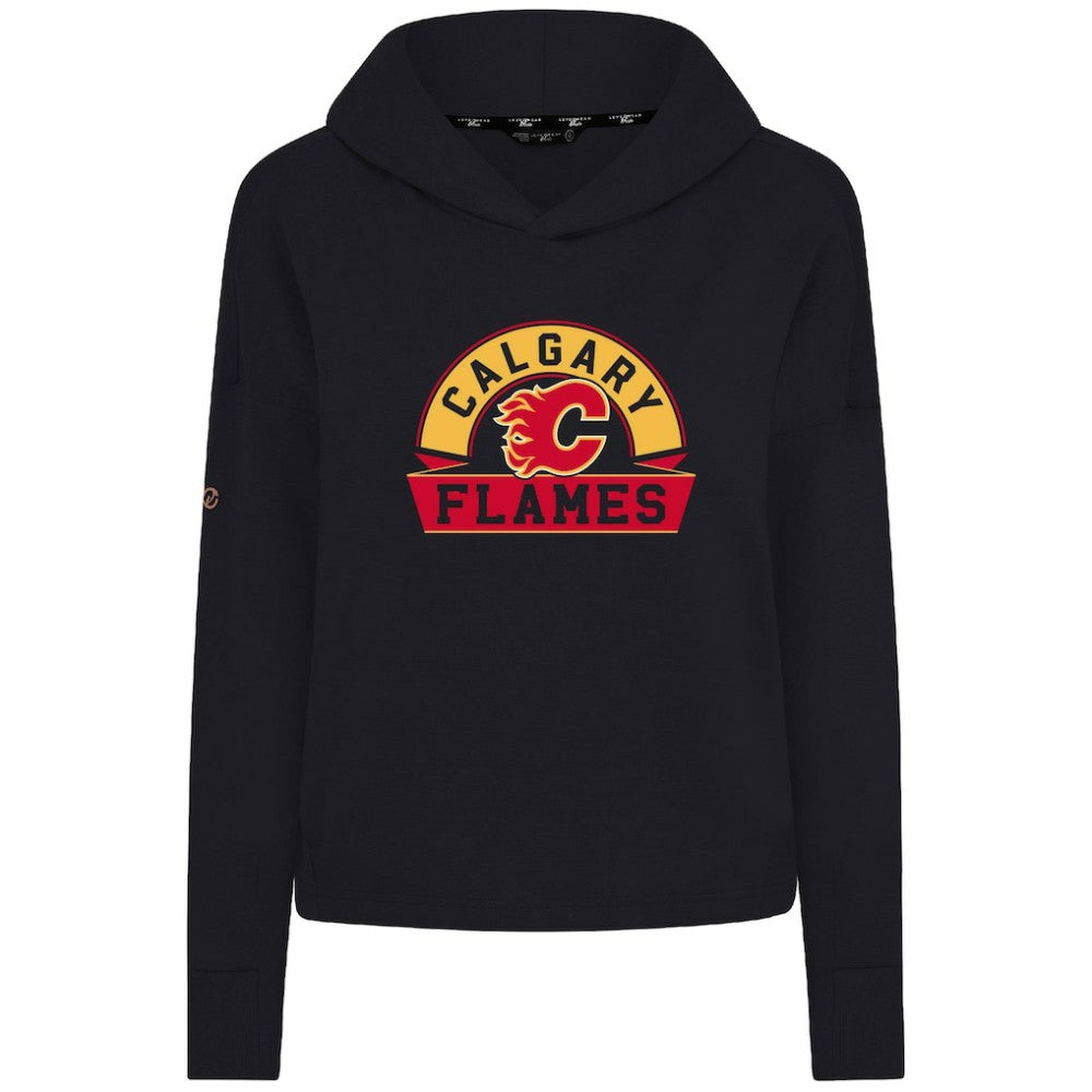 Calgary Flames Levelwear Women's Sweet Banner Arch Tri-Blend Cropped Pullover Hoodie - Black - NHL