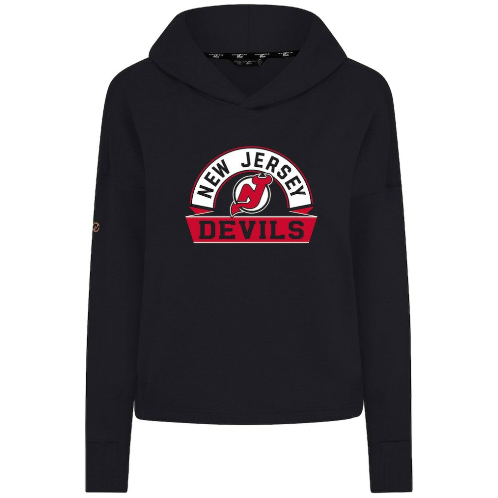 New Jersey Devils Levelwear Women's Sweet Banner Arch Tri-Blend Cropped Pullover Hoodie - Black - NHL