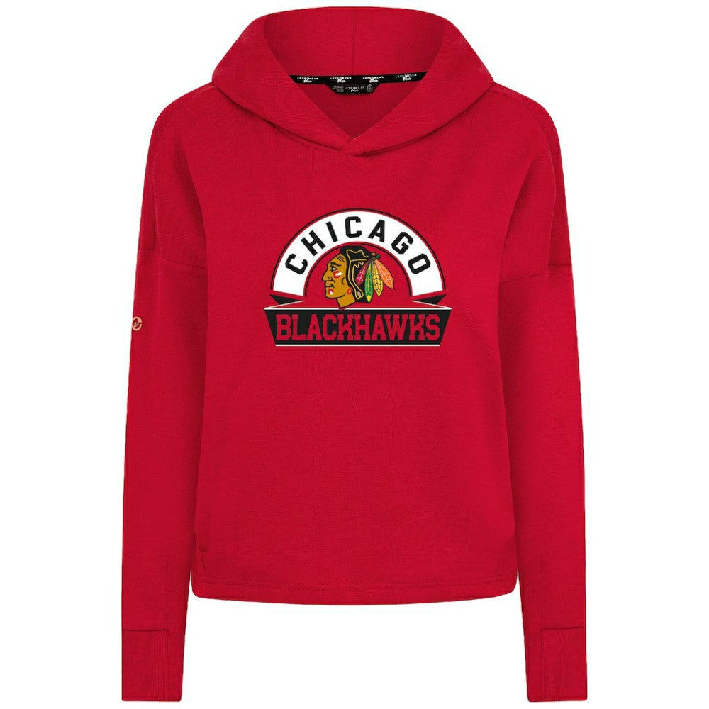 Chicago Blackhawks Levelwear Women's Sweet Banner Arch Tri-Blend Cropped Pullover Hoodie - Red - NHL