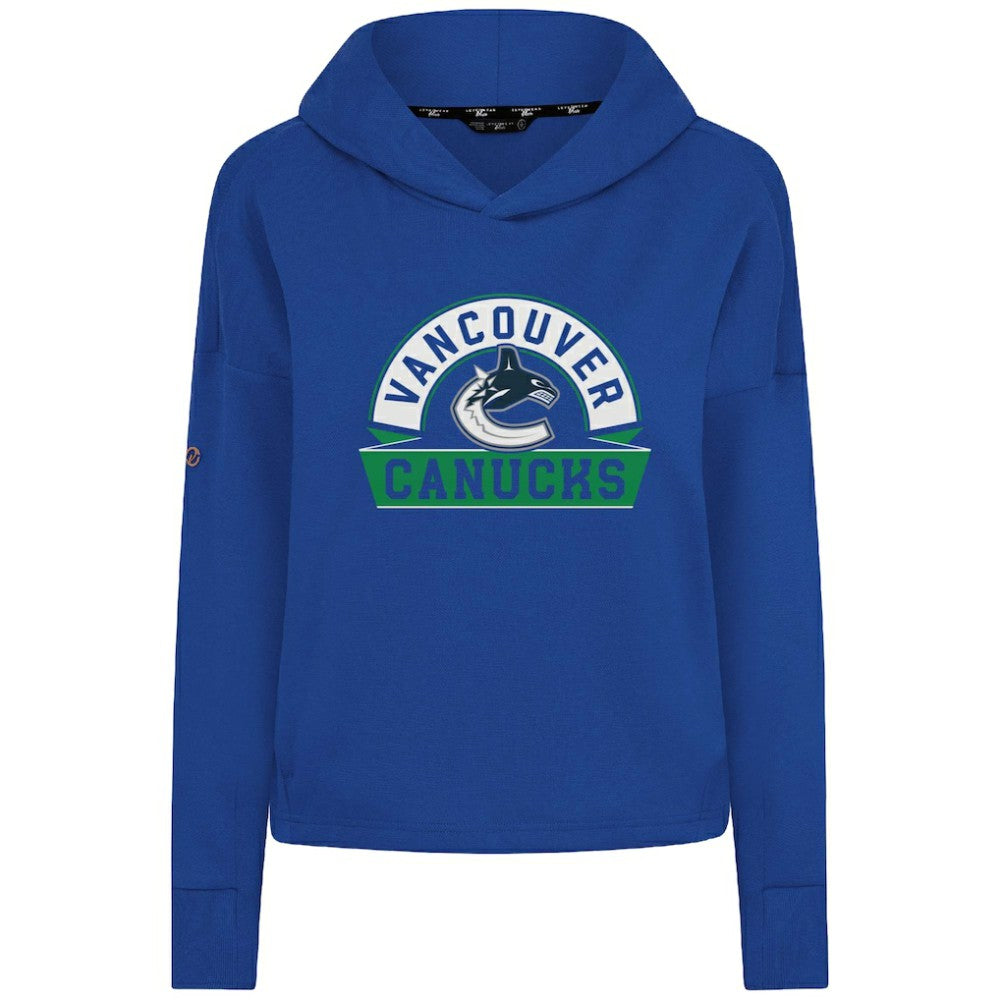 Vancouver Canucks Levelwear Women's Sweet Banner Arch Tri-Blend Cropped Pullover Hoodie - Royal - NHL