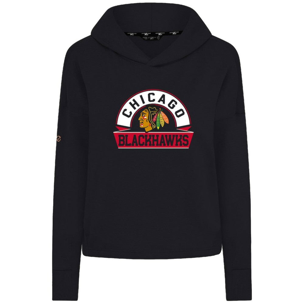 Chicago Blackhawks Levelwear Women's Sweet Banner Arch Tri-Blend Cropped Pullover Hoodie - Black - NHL