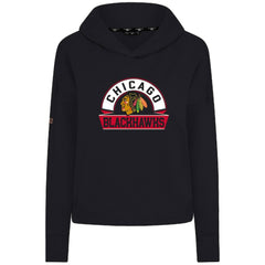 Chicago Blackhawks Levelwear Women's Sweet Banner Arch Tri-Blend Cropped Pullover Hoodie - Black - NHL
