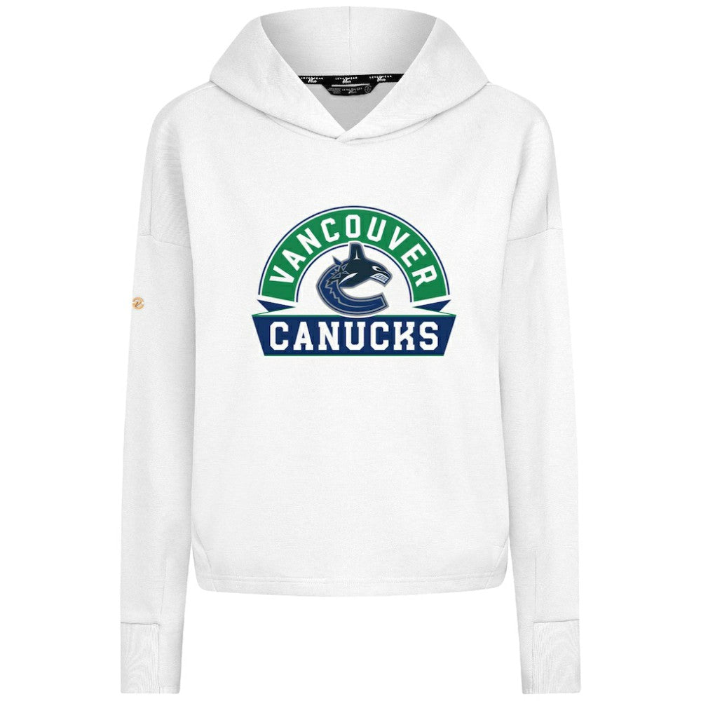 Vancouver Canucks Levelwear Women's Sweet Banner Arch Tri-Blend Cropped Pullover Hoodie - White - NHL