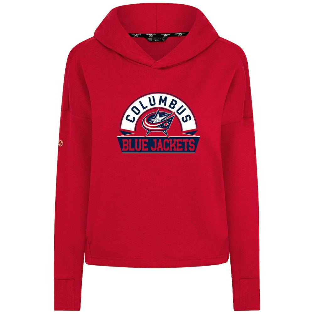 Columbus Blue Jackets Levelwear Women's Sweet Banner Arch Tri-Blend Cropped Pullover Hoodie - Red - NHL