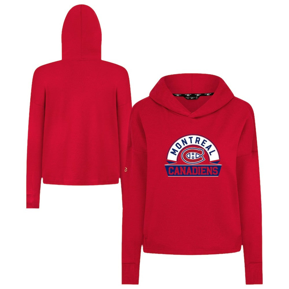 Montreal Canadiens Levelwear Women's Sweet Banner Arch Tri-Blend Cropped Pullover Hoodie - Red - NHL