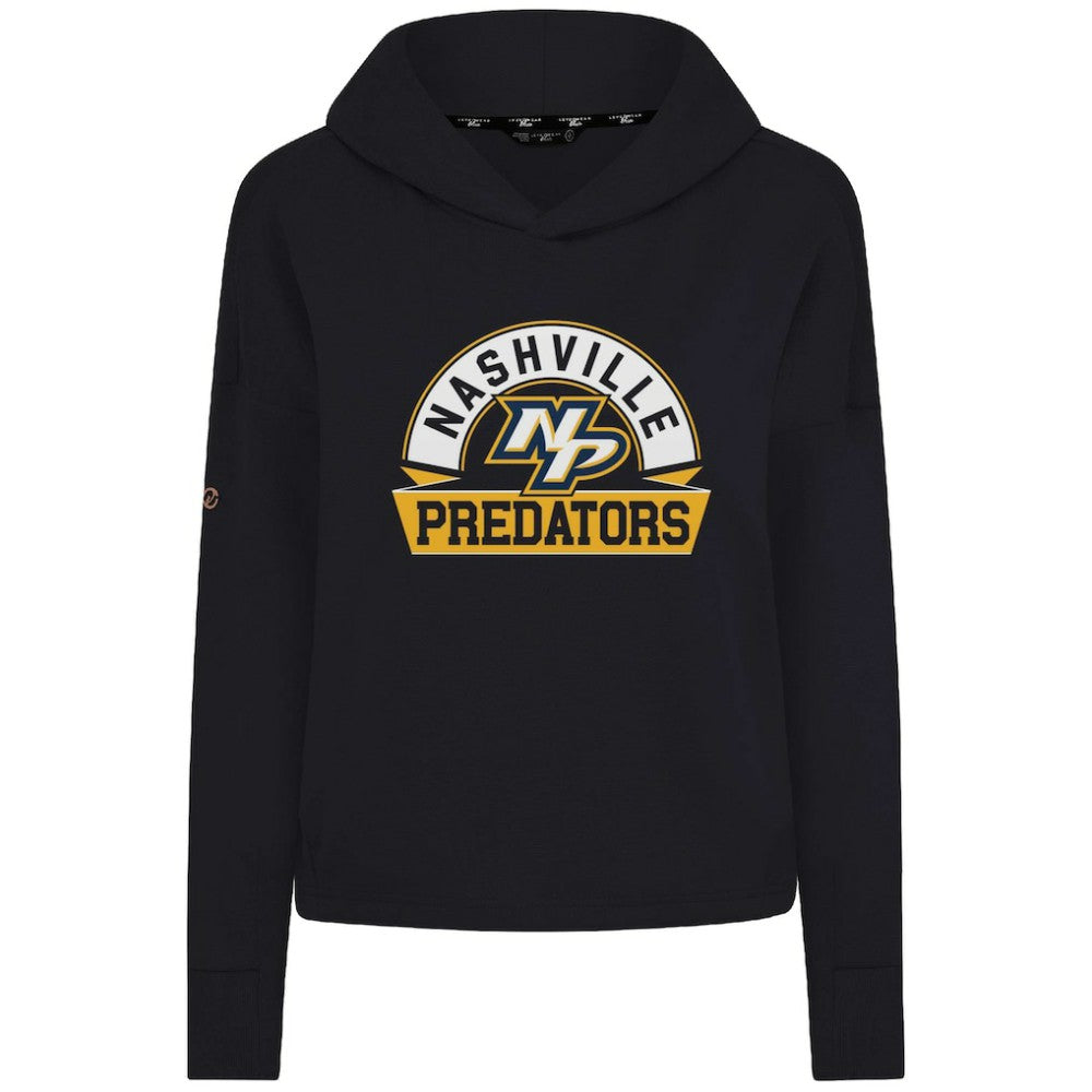 Nashville Predators Levelwear Women's Sweet Banner Arch Tri-Blend Cropped Pullover Hoodie - Black - NHL