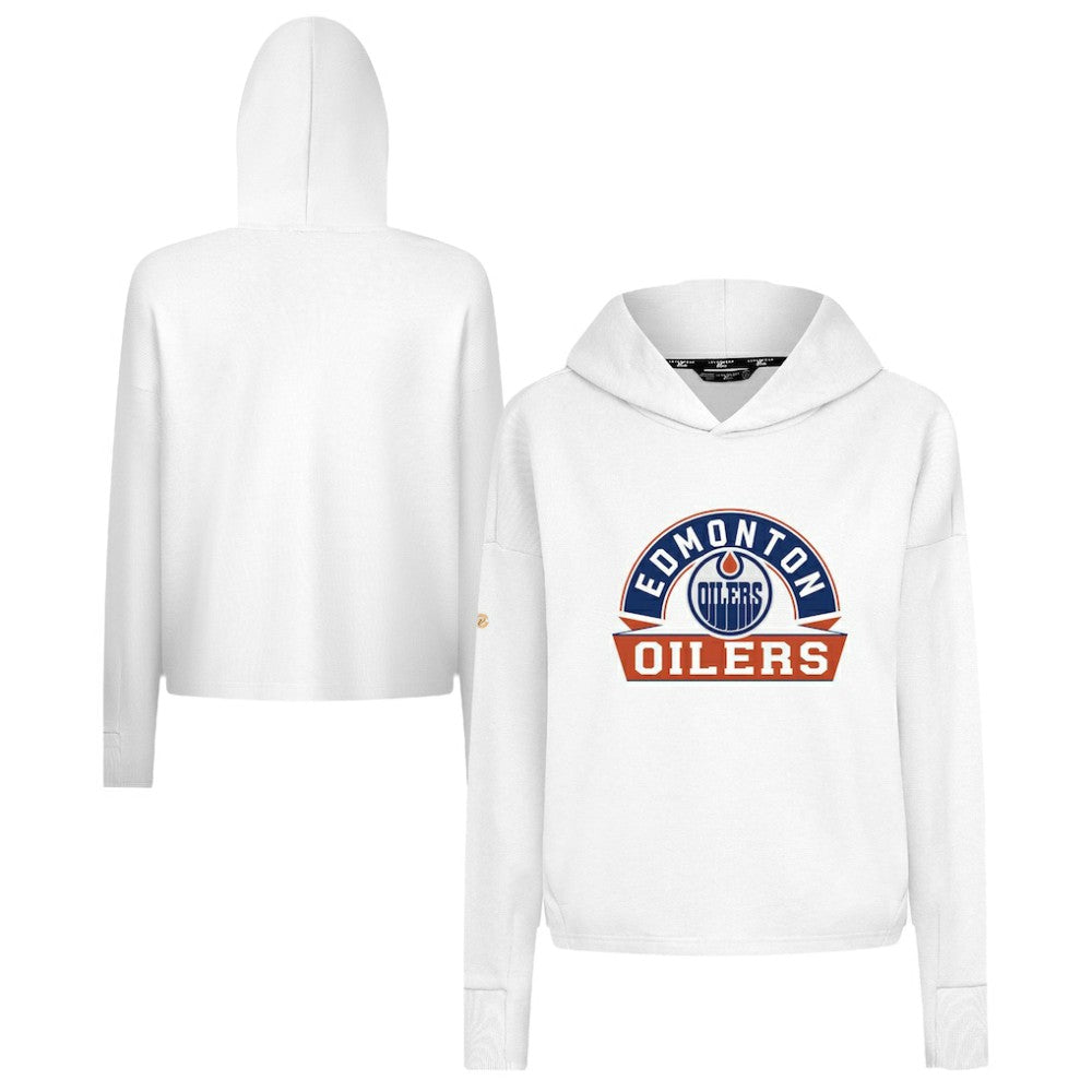 Edmonton Oilers Levelwear Women's Sweet Banner Arch Tri-Blend Cropped Pullover Hoodie - White - NHL