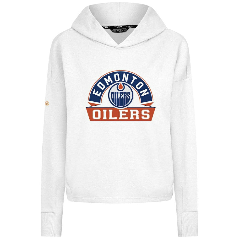 Edmonton Oilers Levelwear Women's Sweet Banner Arch Tri-Blend Cropped Pullover Hoodie - White - NHL