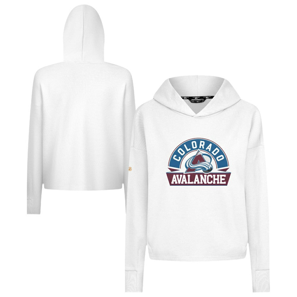 Colorado Avalanche Levelwear Women's Sweet Banner Arch Tri-Blend Cropped Pullover Hoodie - White - NHL