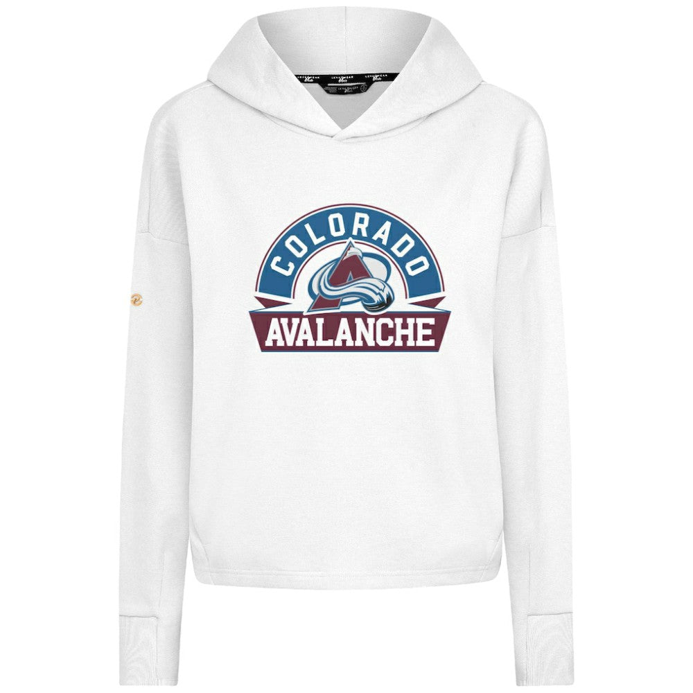 Colorado Avalanche Levelwear Women's Sweet Banner Arch Tri-Blend Cropped Pullover Hoodie - White - NHL
