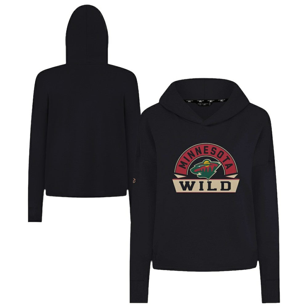 Minnesota Wild Levelwear Women's Sweet Banner Arch Tri-Blend Cropped Pullover Hoodie - Black - NHL