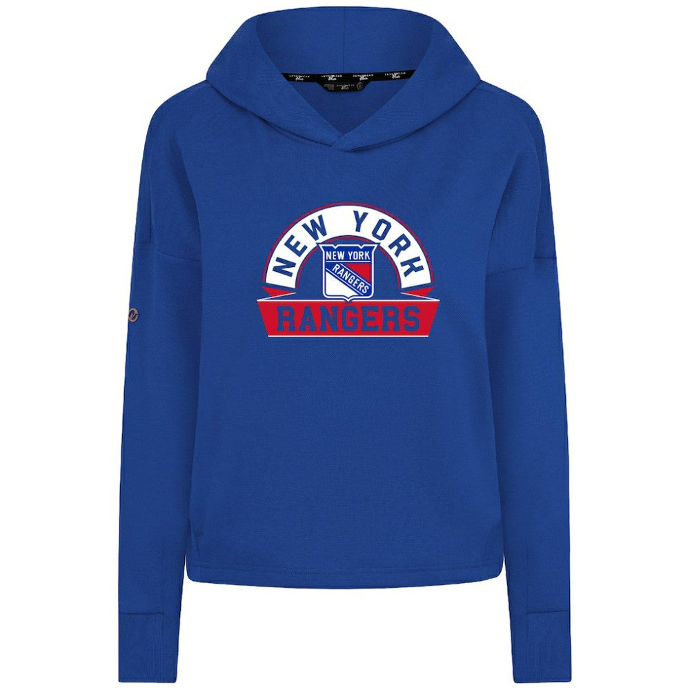 New York Rangers Levelwear Women's Sweet Banner Arch Tri-Blend Cropped Pullover Hoodie - Royal - NHL
