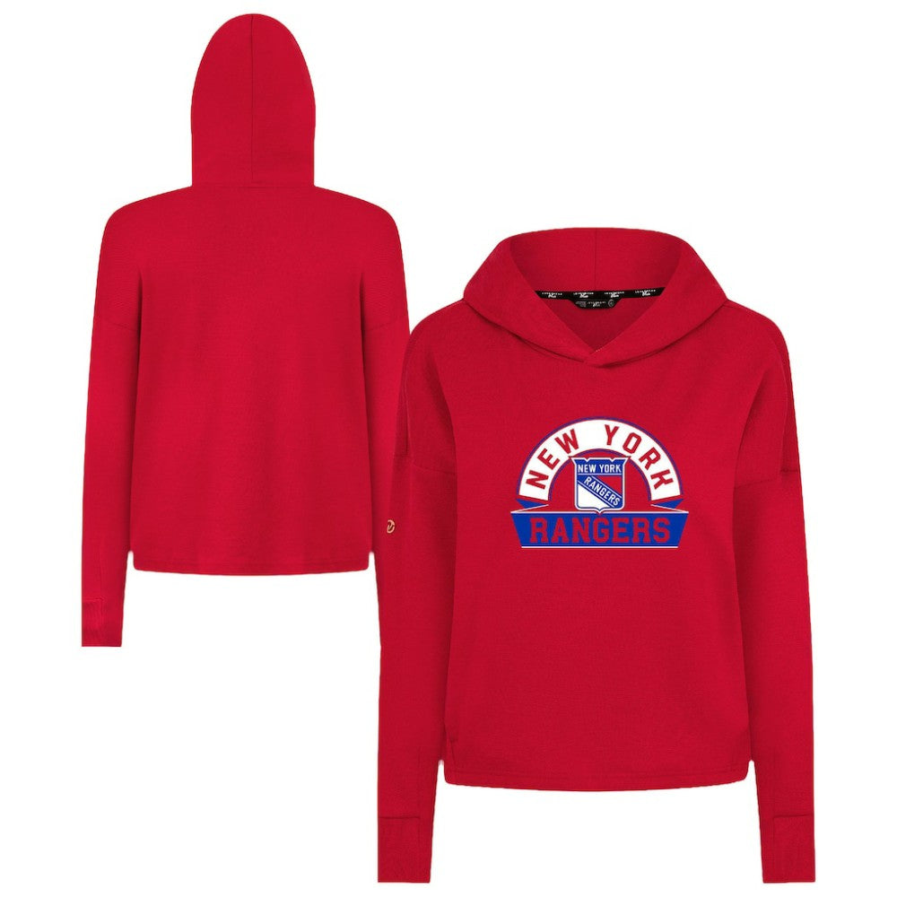 New York Rangers Levelwear Women's Sweet Banner Arch Tri-Blend Cropped Pullover Hoodie - Red - NHL