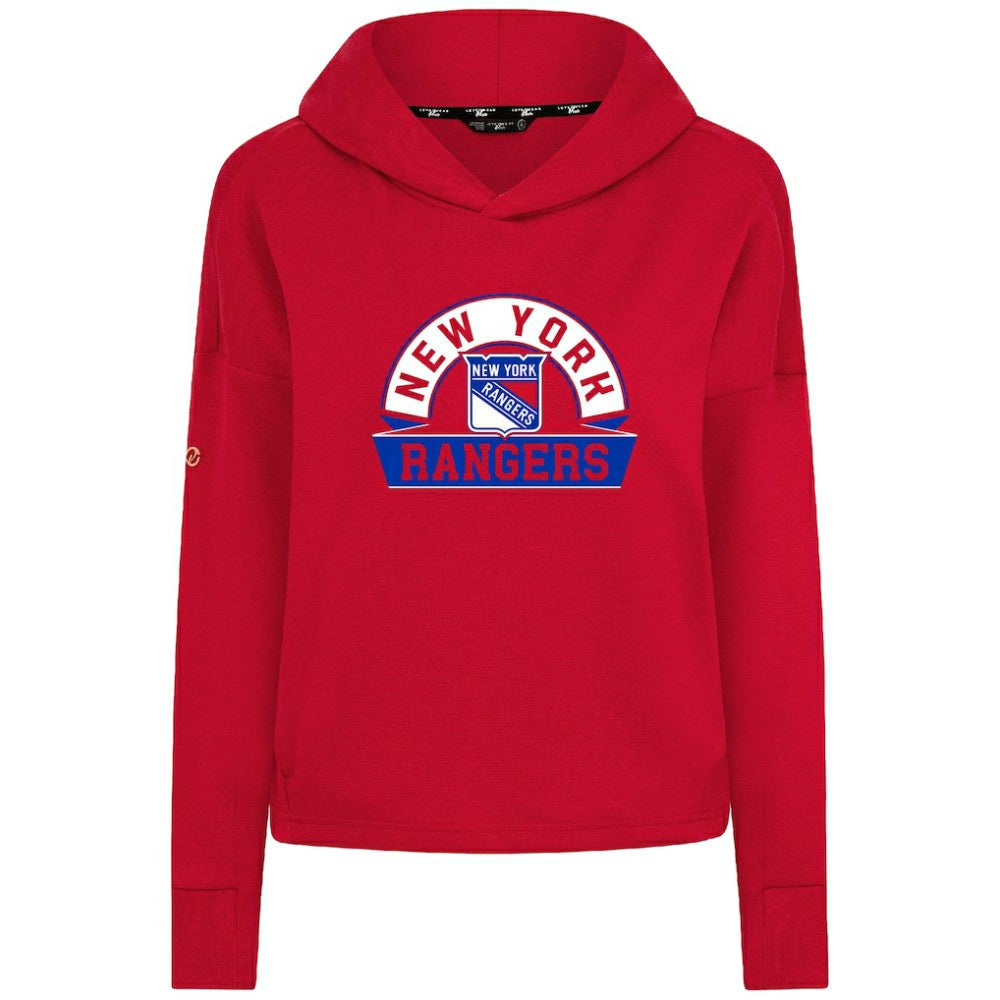 New York Rangers Levelwear Women's Sweet Banner Arch Tri-Blend Cropped Pullover Hoodie - Red - NHL