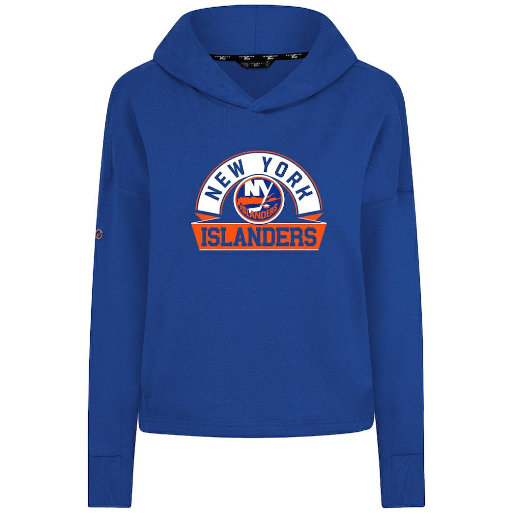 New York Islanders Levelwear Women's Sweet Banner Arch Tri-Blend Cropped Pullover Hoodie - Royal - NHL