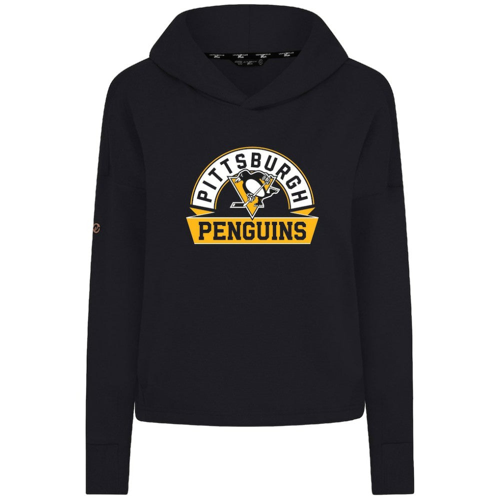 Pittsburgh Penguins Levelwear Women's Sweet Banner Arch Tri-Blend Cropped Pullover Hoodie - Black - NHL