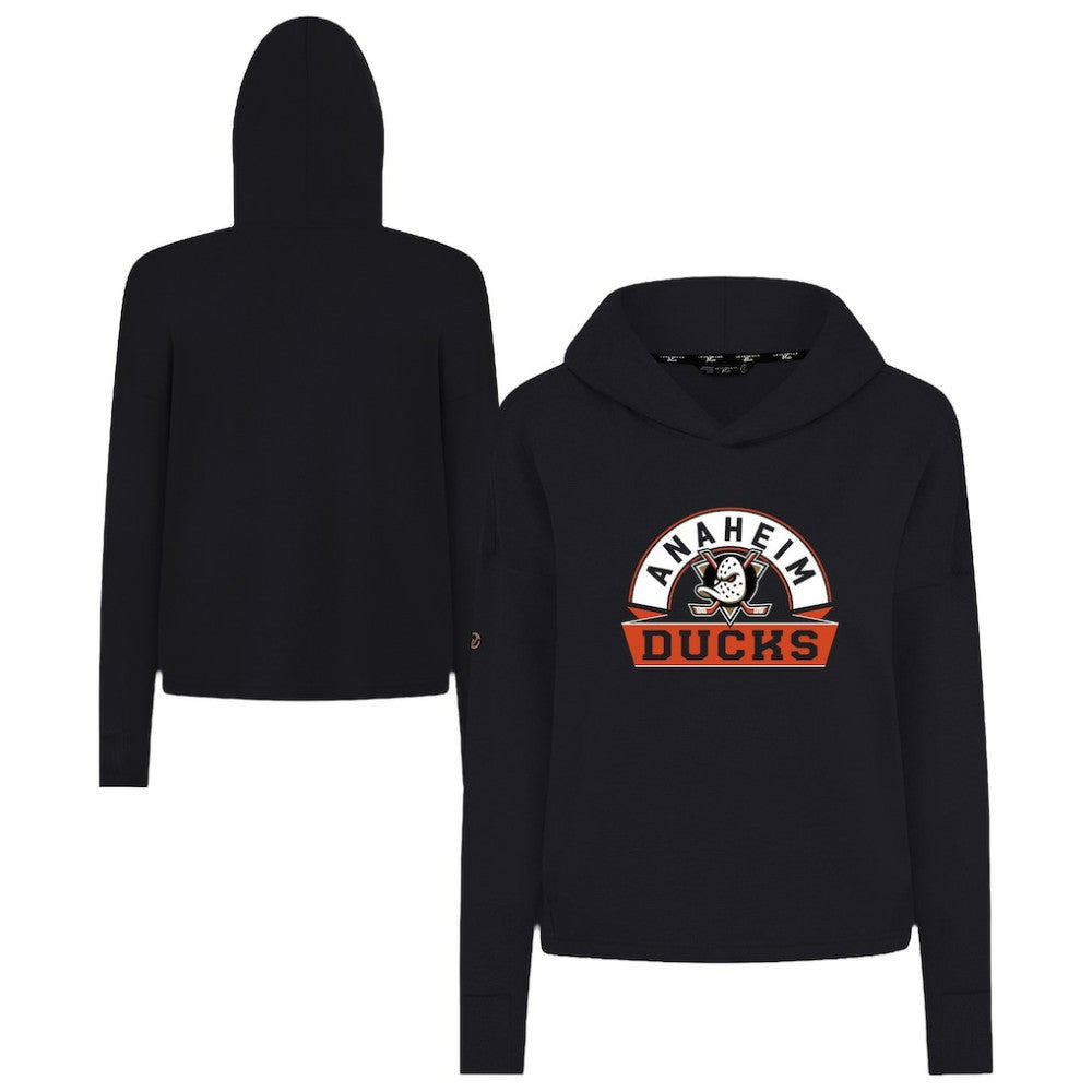 Anaheim Ducks Levelwear Women's Sweet Banner Arch Tri-Blend Cropped Pullover Hoodie - Black - NHL