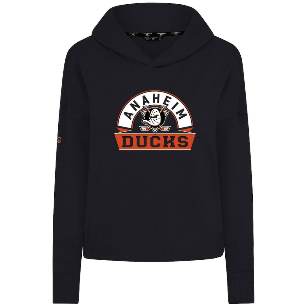 Anaheim Ducks Levelwear Women's Sweet Banner Arch Tri-Blend Cropped Pullover Hoodie - Black - NHL