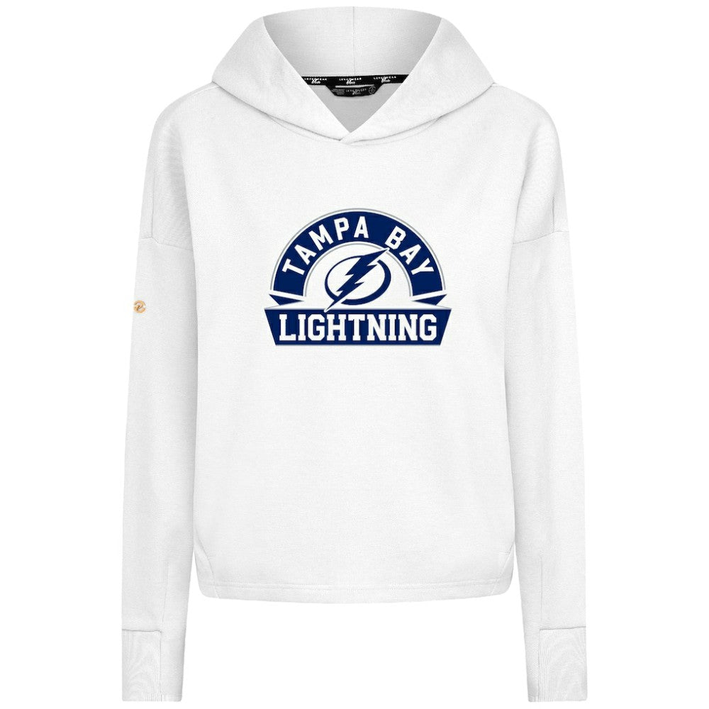 Tampa Bay Lightning Levelwear Women's Sweet Banner Arch Tri-Blend Cropped Pullover Hoodie - White - NHL