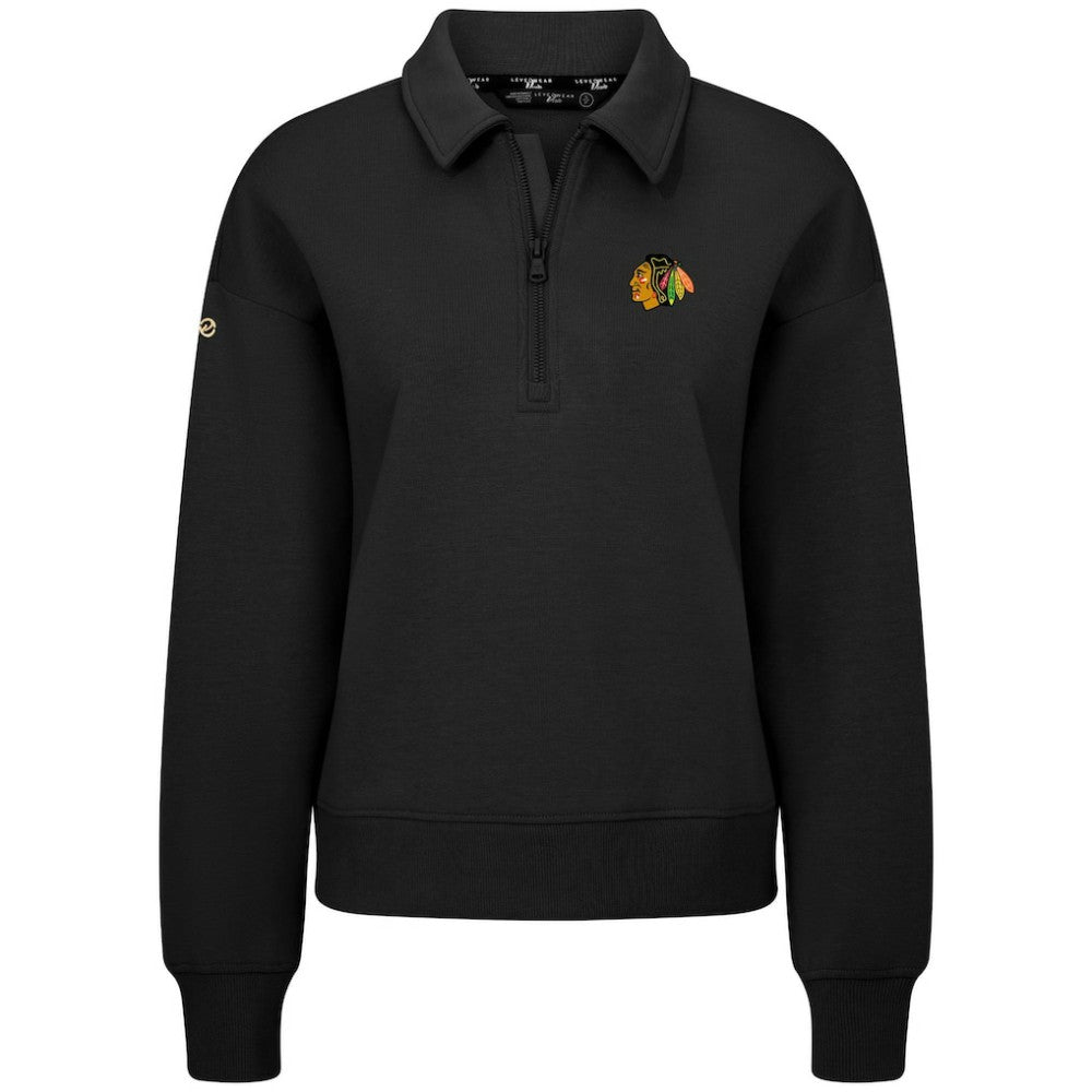 Chicago Blackhawks Levelwear Women's Canmore Quarter-Zip Pullover - Black - NHL