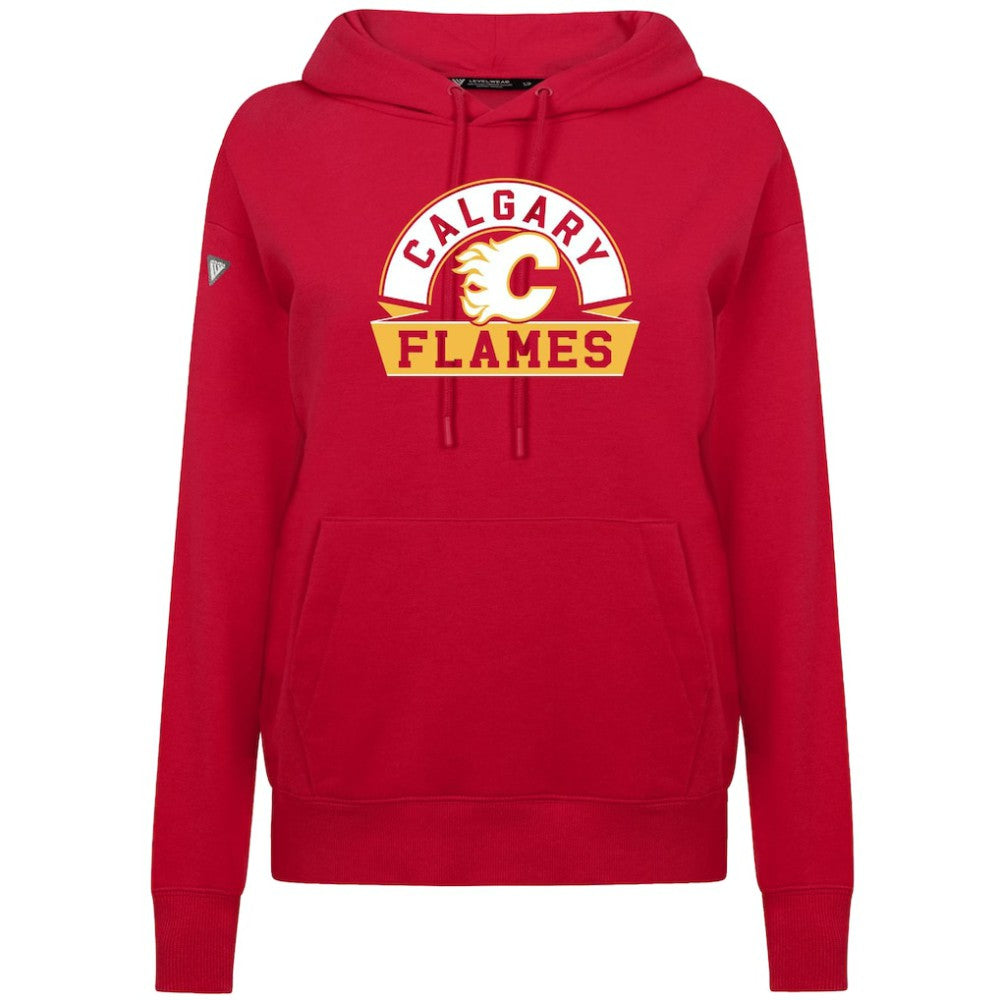 Calgary Flames Levelwear Women's Adorn Banner Arch Pullover Hoodie - Red - NHL
