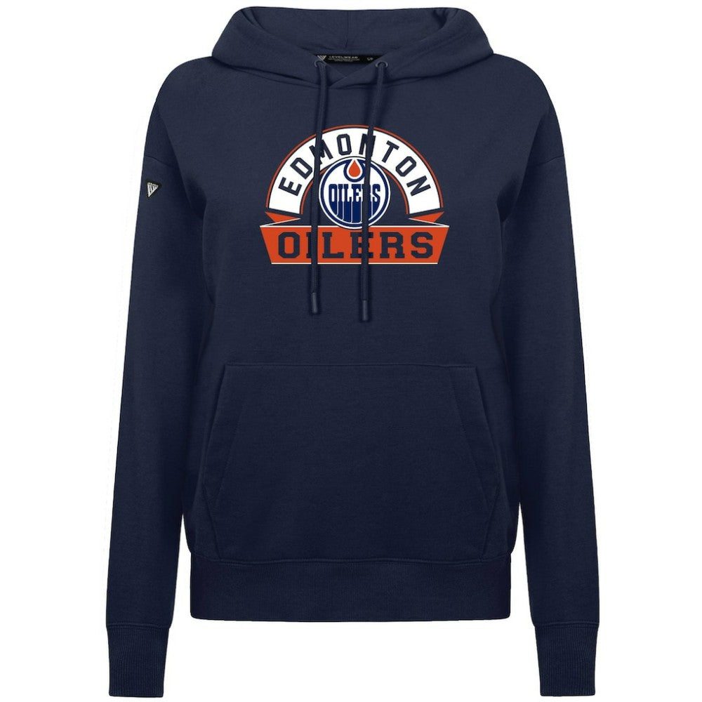 Edmonton Oilers Levelwear Women's Adorn Banner Arch Pullover Hoodie - Navy - NHL
