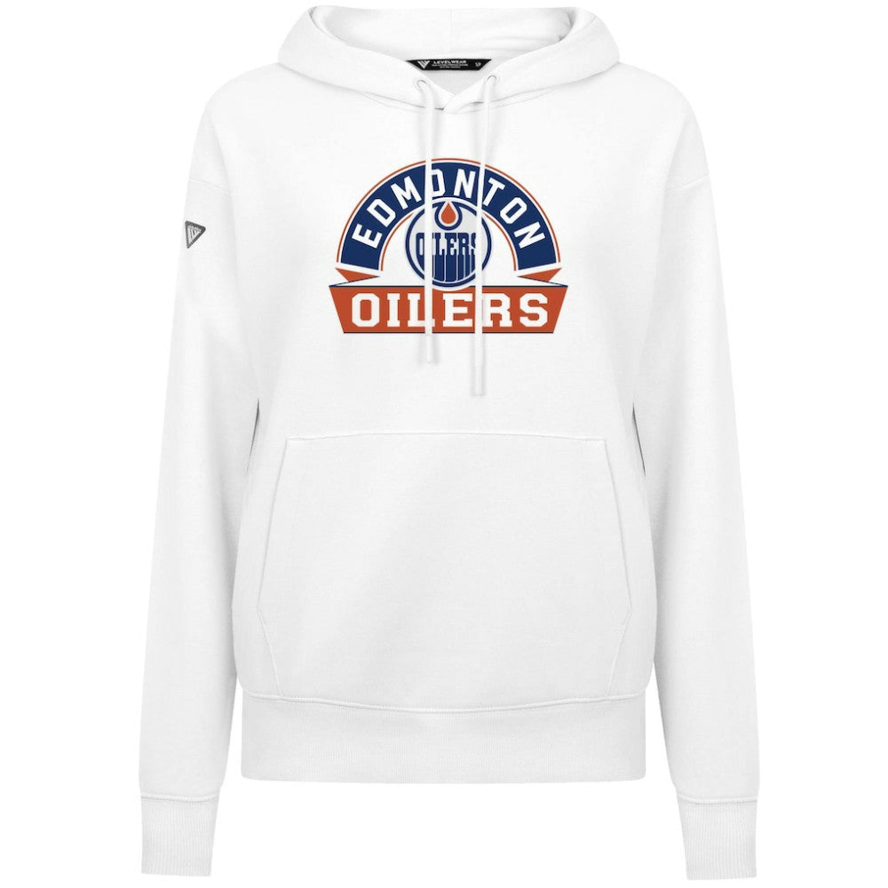 Edmonton Oilers Levelwear Women's Adorn Banner Arch Pullover Hoodie - White - NHL