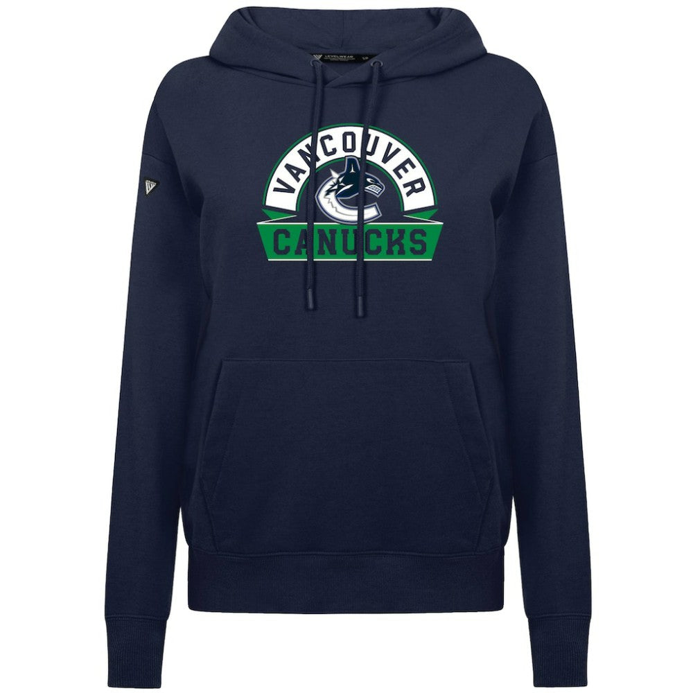 Vancouver Canucks Levelwear Women's Adorn Banner Arch Pullover Hoodie - Navy - NHL