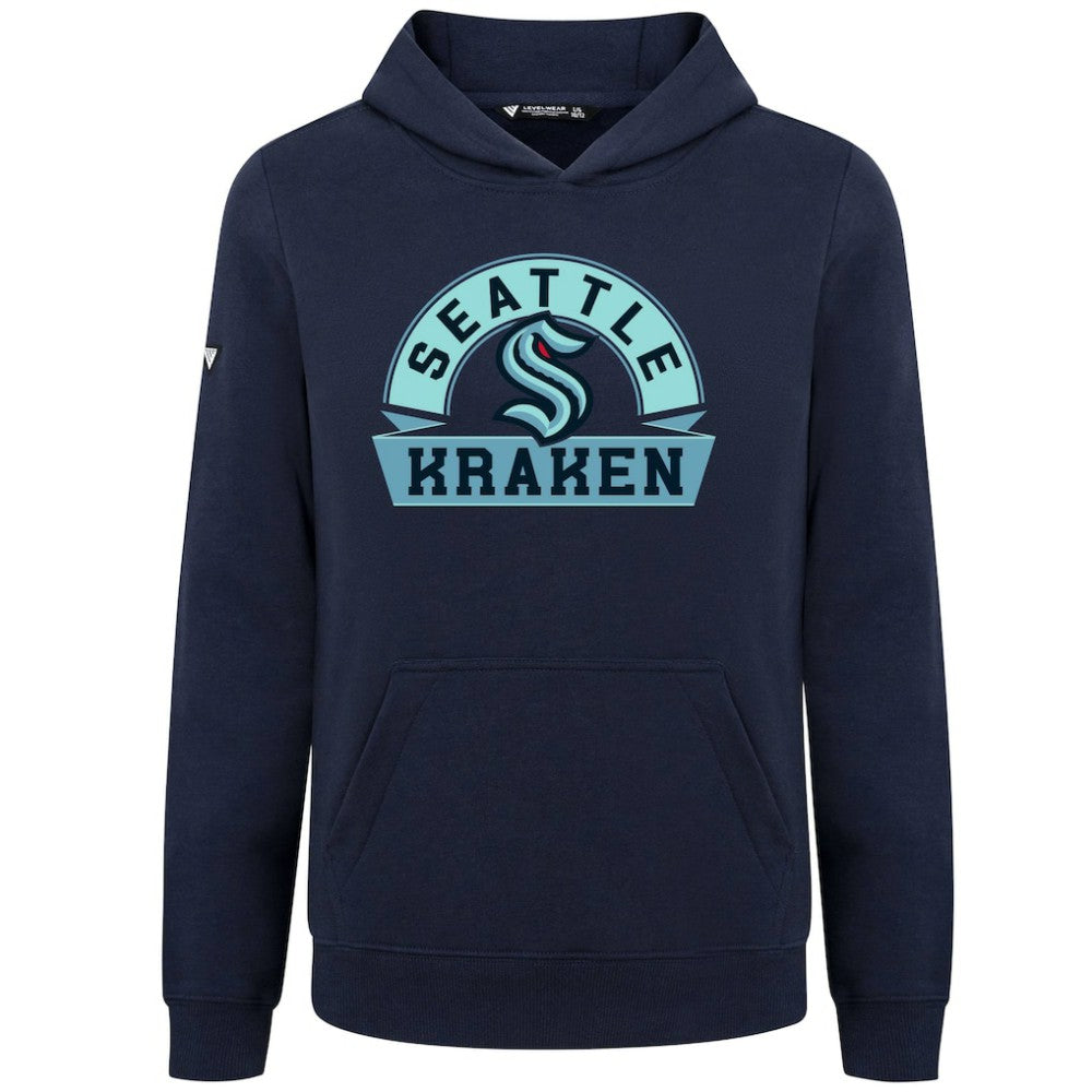 Seattle Kraken Levelwear Youth Podium Banner Arch Pullover Hoodie - Navy - NHL