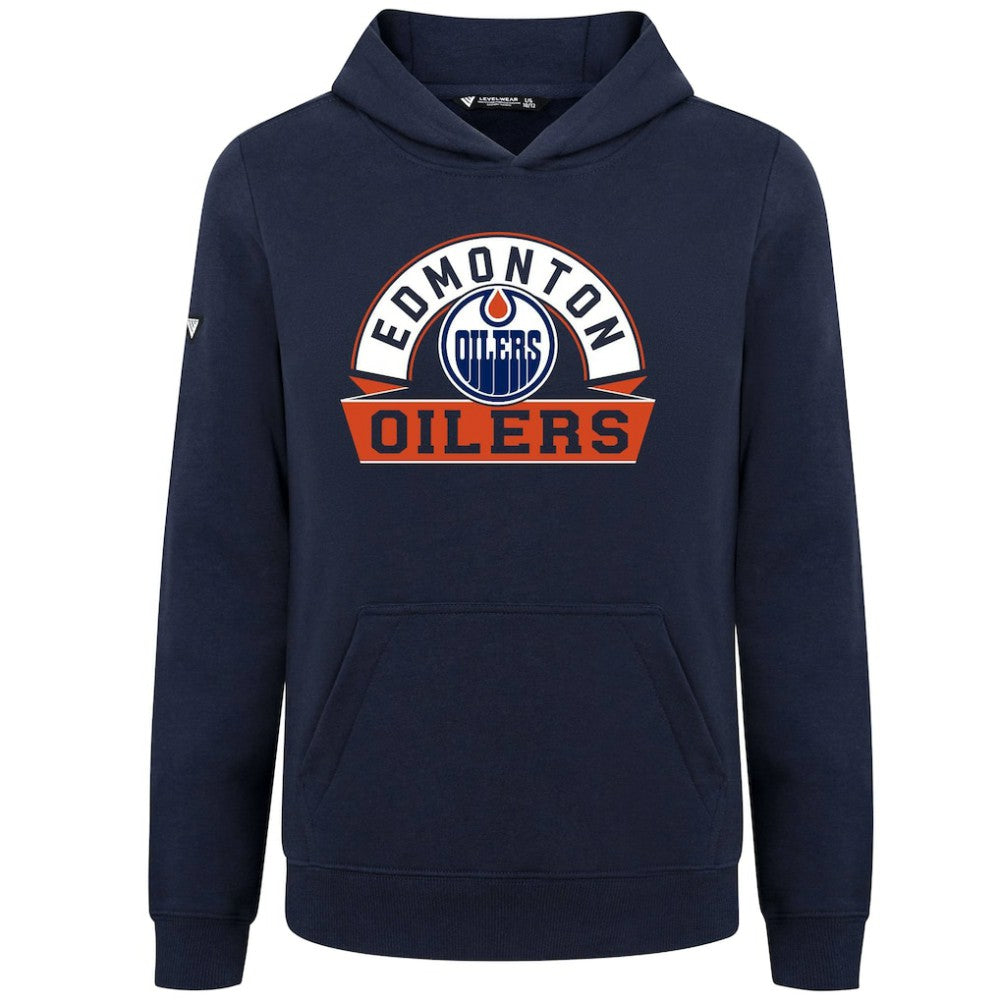 Edmonton Oilers Levelwear Youth Podium Banner Arch Pullover Hoodie - Navy - NHL