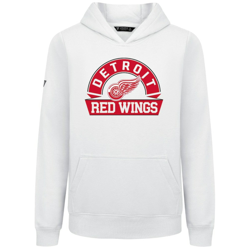 Detroit Red Wings Levelwear Youth Podium Banner Arch Pullover Hoodie - White - NHL