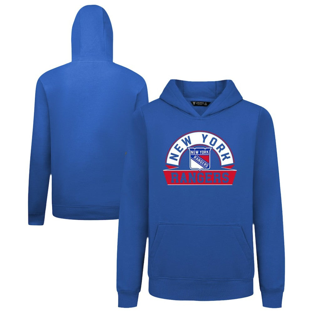 New York Rangers Levelwear Youth Podium Banner Arch Pullover Hoodie - Royal - NHL
