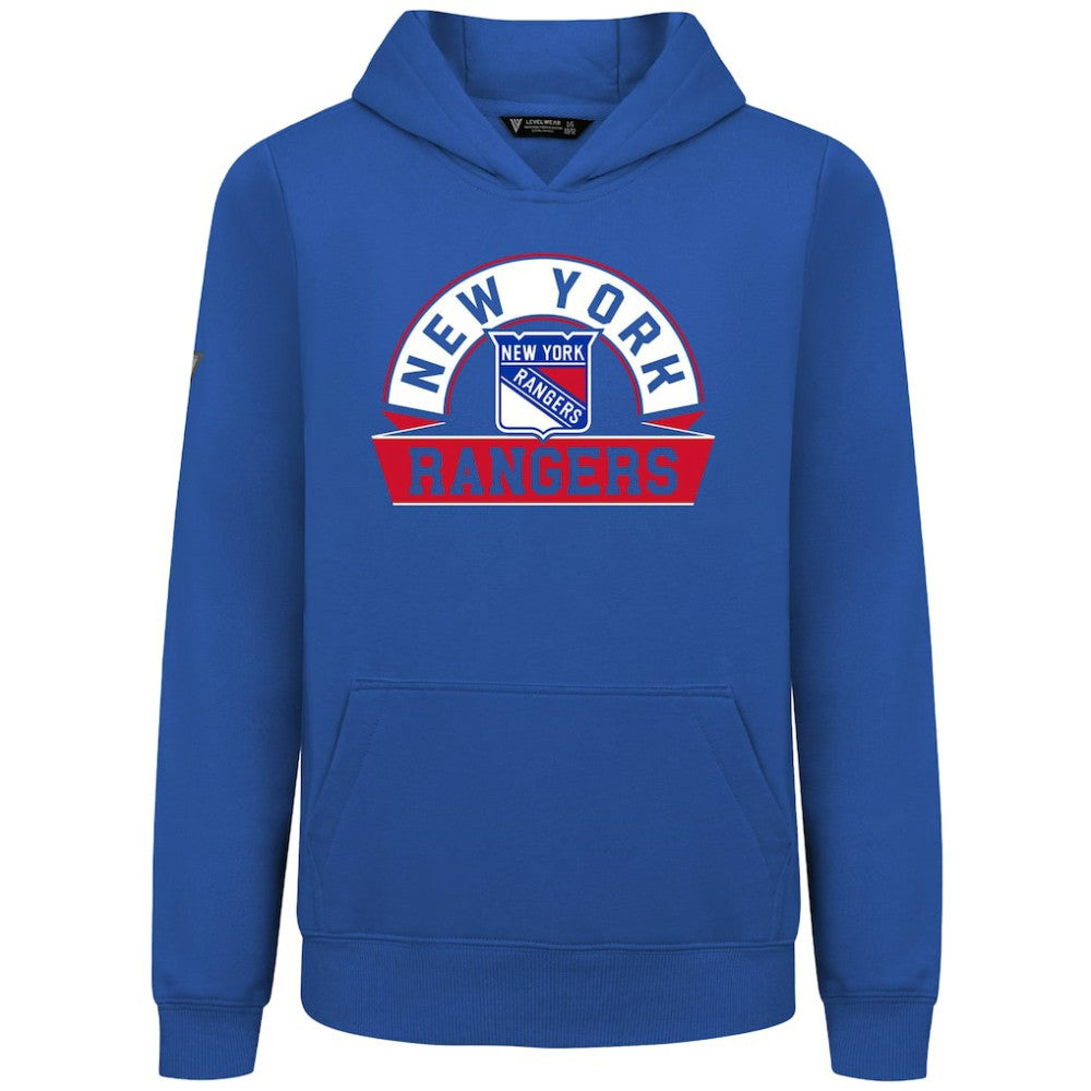 New York Rangers Levelwear Youth Podium Banner Arch Pullover Hoodie - Royal - NHL