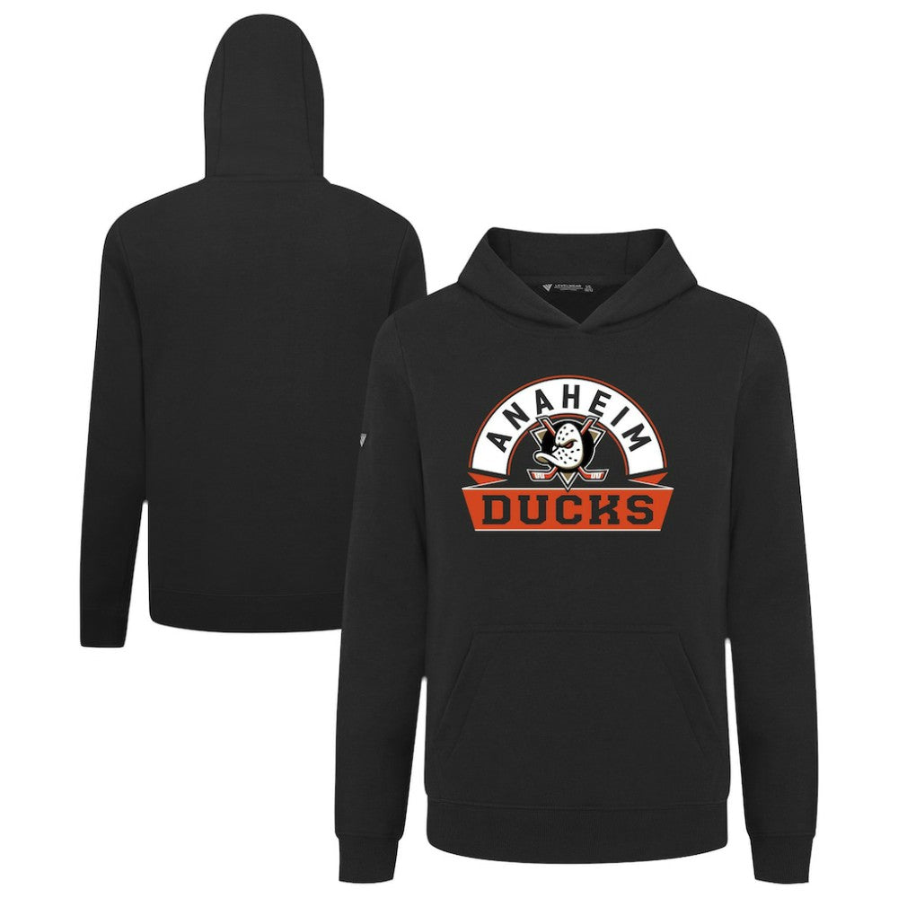 Anaheim Ducks Levelwear Youth Podium Banner Arch Pullover Hoodie - Black - NHL