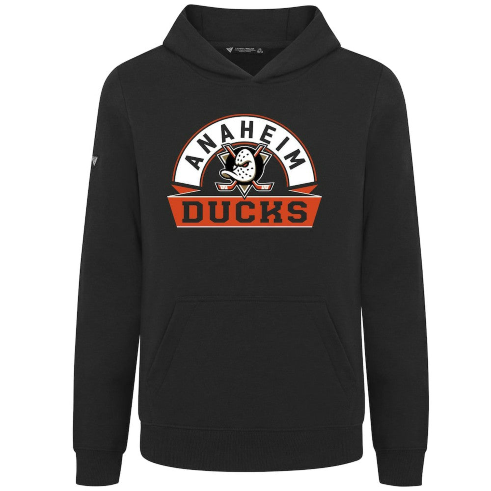 Anaheim Ducks Levelwear Youth Podium Banner Arch Pullover Hoodie - Black - NHL